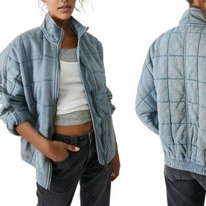 Free People Quilted Dolman Jacket in blue